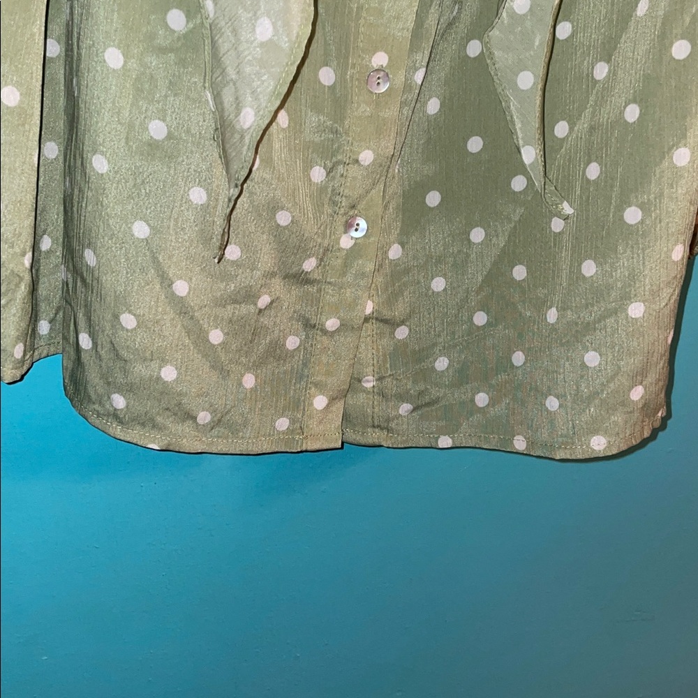 Suzanne Betro Olive Blouse with White Dots - Picture 10 of 16